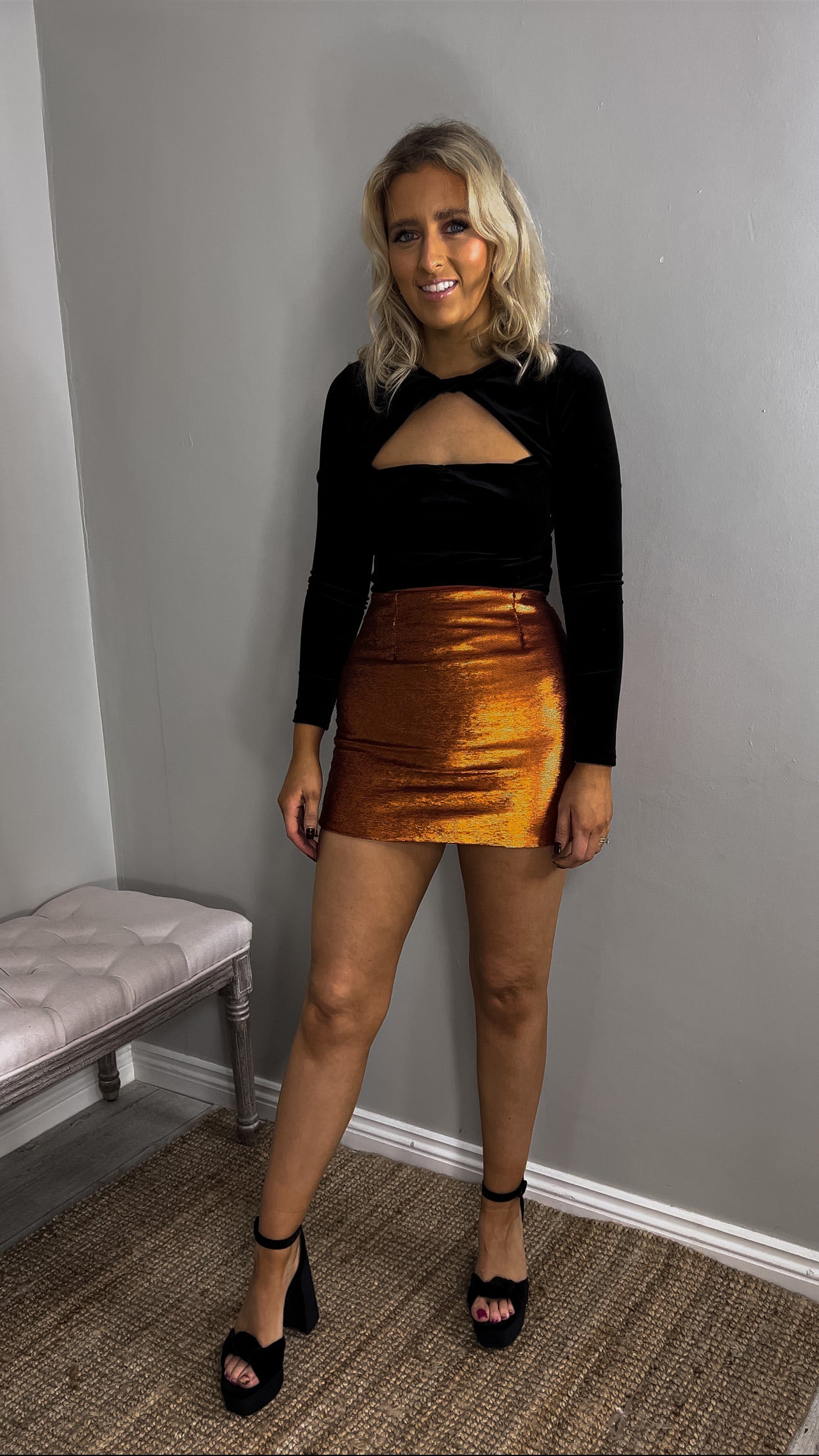 Orange Sequin Mini Skirt