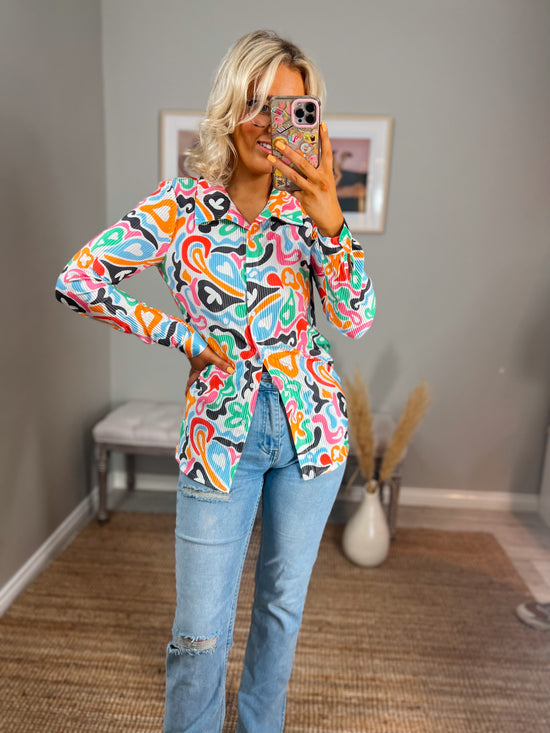 Multi Abstract Plisse Shirt
